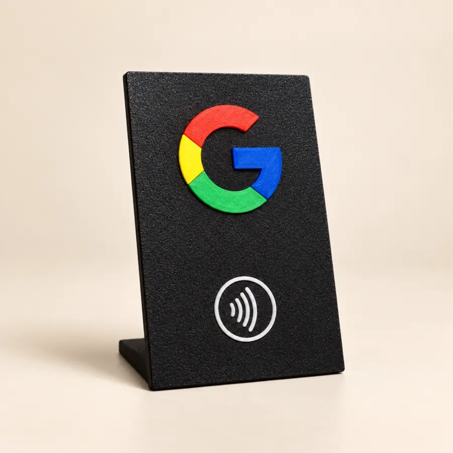 Plaquinha NFC preta para avaliação no Google